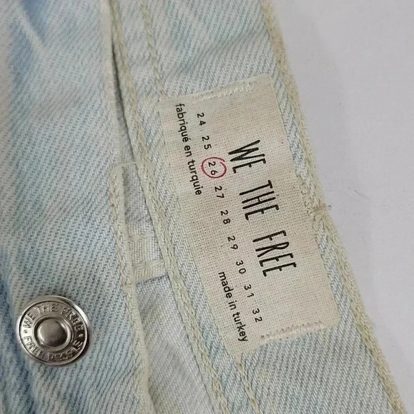 Free People Maggie Straight Leg Mid Rise Distressed Denim Jeans Paradise Blue - Picture 10 of 15